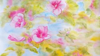 Eva Pejchalová, Květy ibišku, 70 x 50 cm, akvarel na papíře