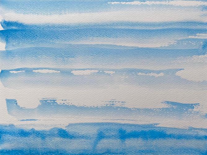 Modré z nebe, akvarel na papíře, společná malba (Eva Pejchalová a Ivana Bíbrová), 14. 4. 2022