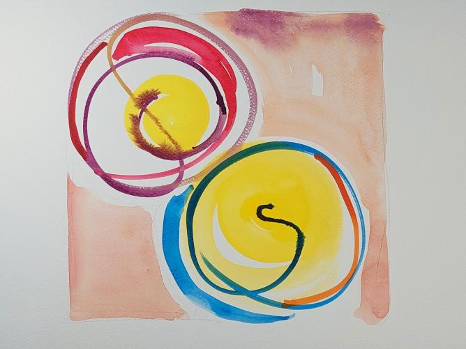 Pupíček, 29,7 x 21 cm, akvarel na papíře, společná malba, 2025