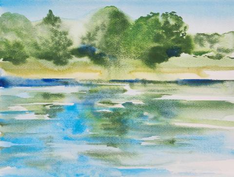 Na Ostrůvku u řeky Labe, 32 × 24 cm, akvarel na papíře, 2023 