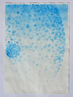 Modré z nebe, akvarelová malba na papíře, 70x100 cm, 2021