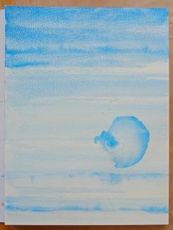 Blue from the sky, watercolor on paper, cooperation (Eva Pejchalová, Ivana Bíbrová), 14. 4. 2022