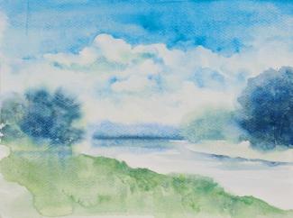 Na Ostrůvku u řeky Labe, 32 × 24 cm, akvarel na papíře, 2023 