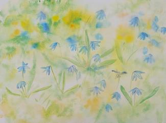 Ladoňky, 30 × 40 cm, akvarel na papíře, 2024